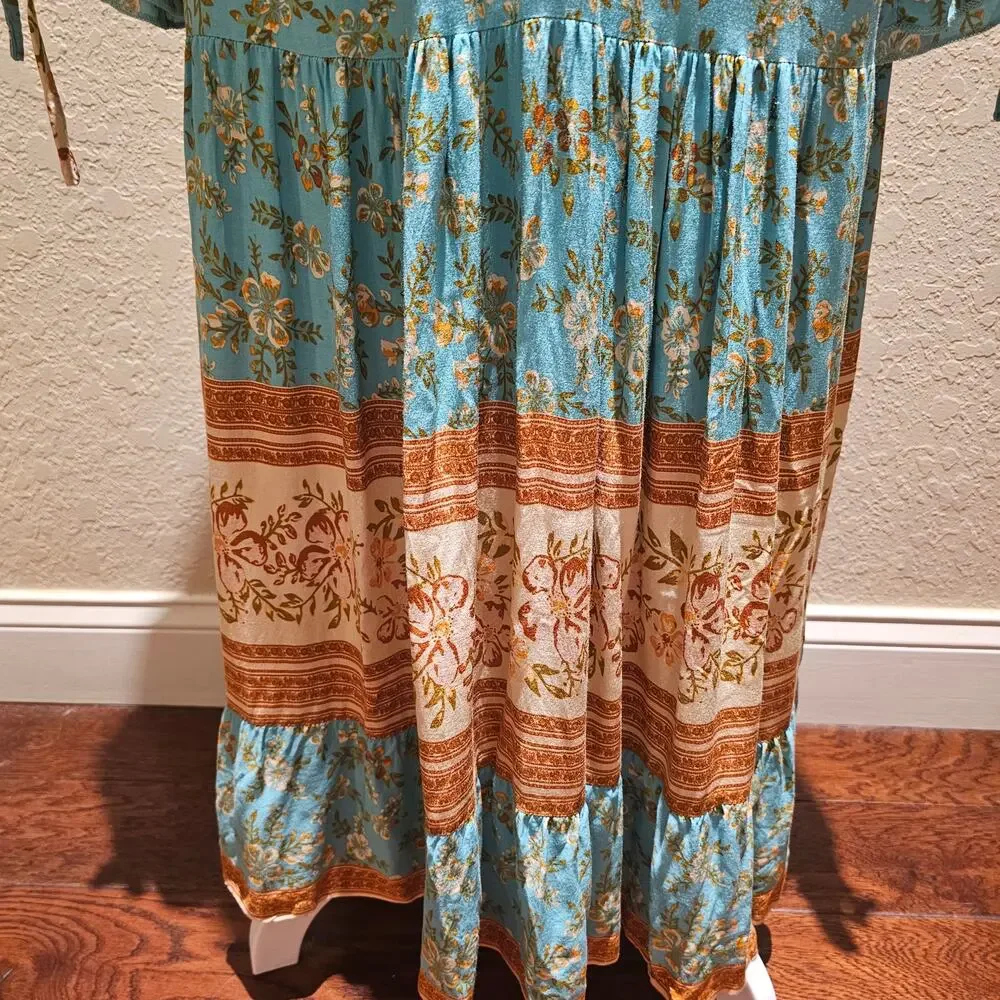 Unbranded Boho Romantic Maxi Dress XL Floral Cottagecore Prairie Tiered Flowy - Picture 7 of 11